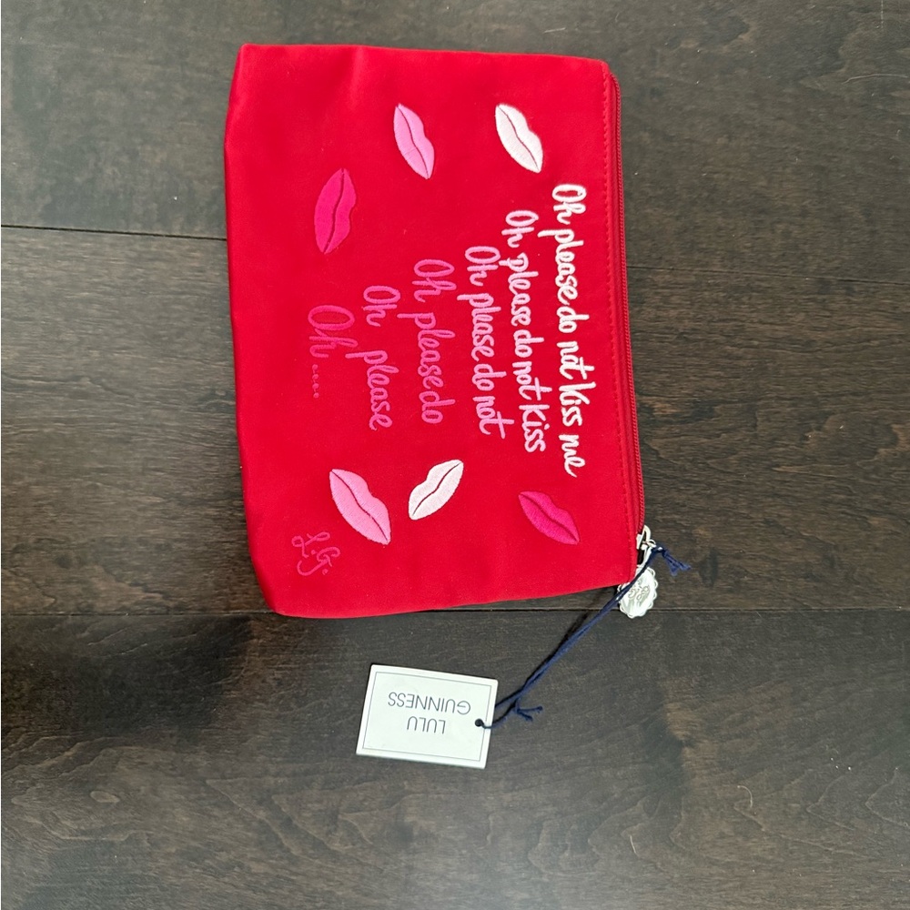 Lulu Guinness Red Cosmetic Bag with White Leaf Design